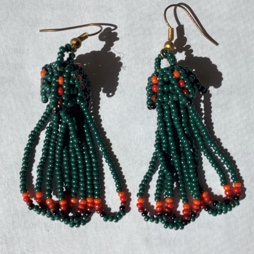 🍄New Import Psychedelic Mushroom Huichol of Mexico Dangle Earrings Tribal Art